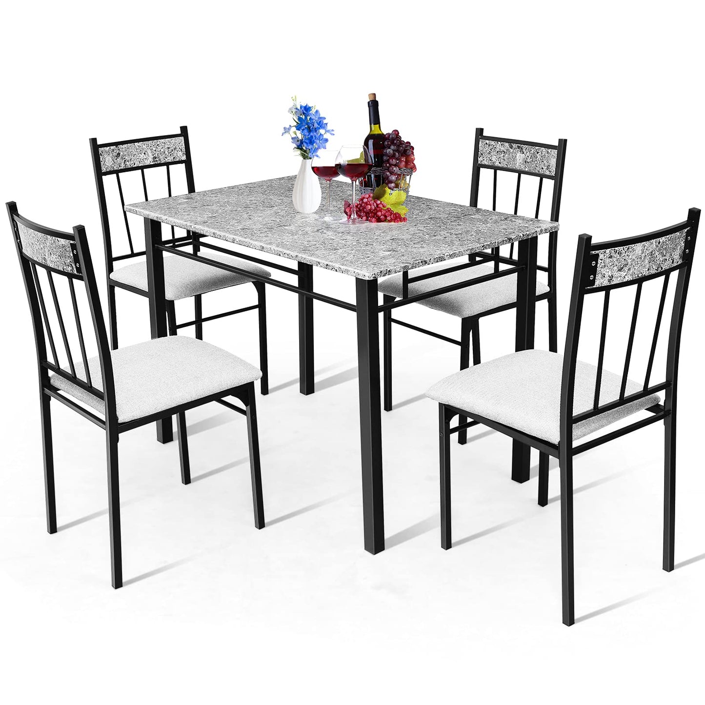 5 Piece Modern Kitchen Dining Set with Sponge Cushion and Metal Structure