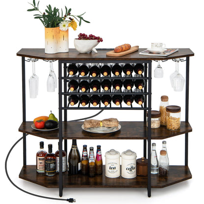 Wine Bar Cabinet 3-Tier Liquor Cabinet with Power Outlets