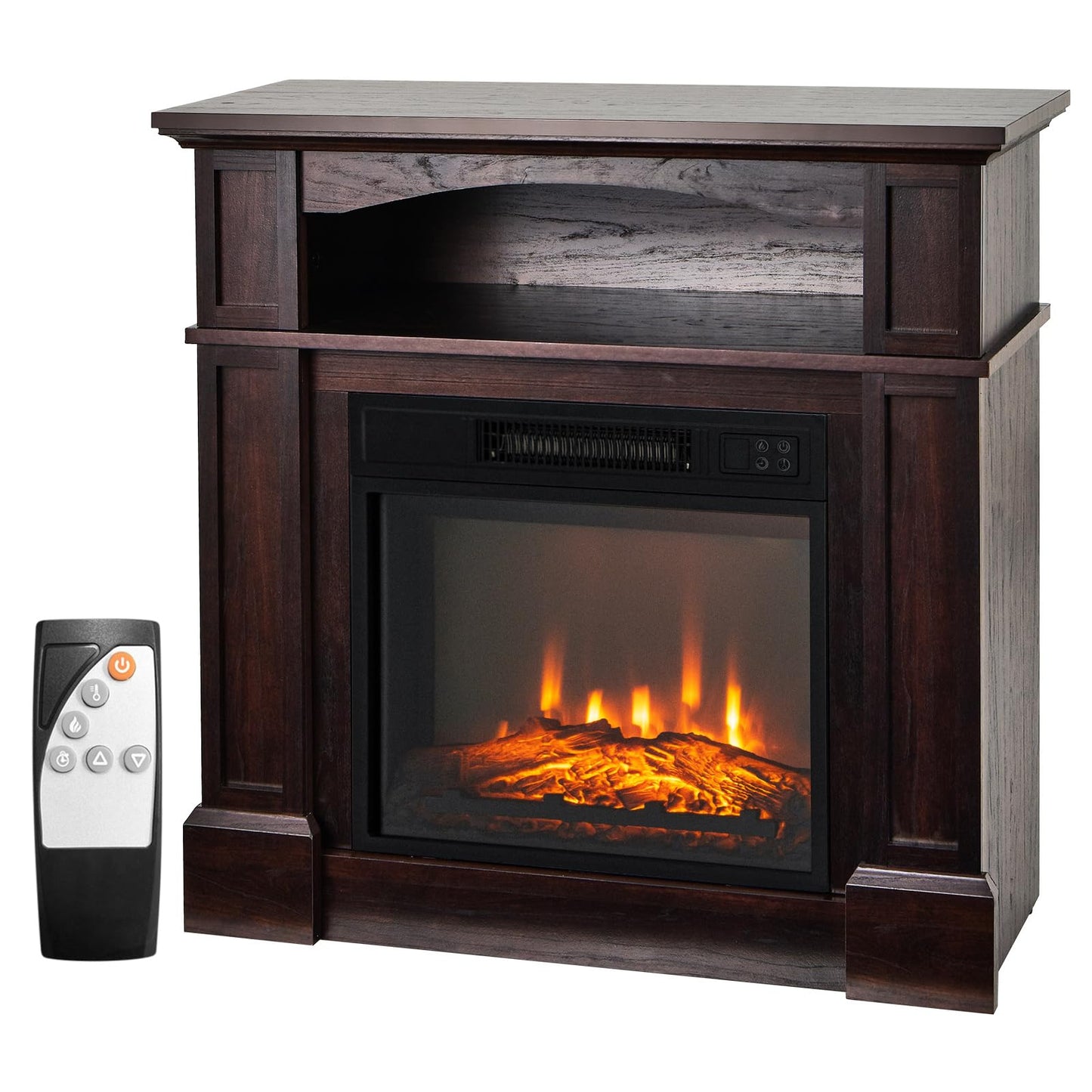 32-inch Electric Fireplace with Mantel, 1400W Adjustable Freestanding Heater with Remote Control