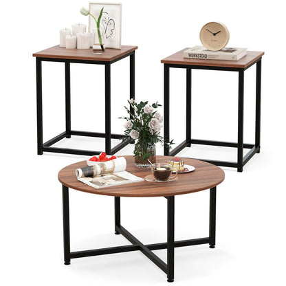 Coffee Table Set of 3 Wood Grain Round Coffee Table