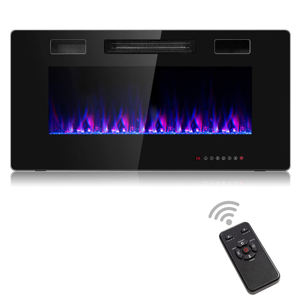 36-Inch Electric Fireplace Insert 750W/1500W Wall Recessed and Mounted Fireplace