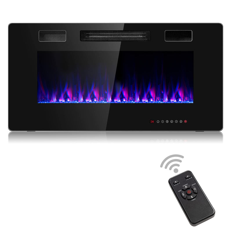 36-Inch Electric Fireplace Insert 750W/1500W Wall Recessed and Mounted Fireplace