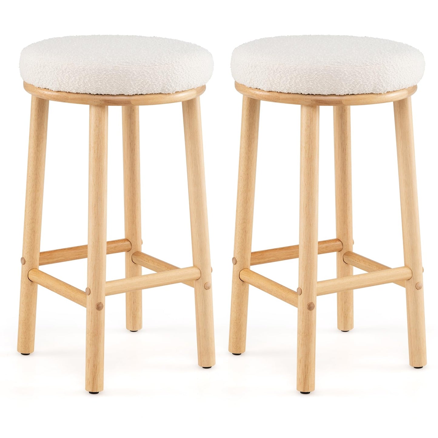 Round Upholstered Bar Stools Set of 2/4 with Boucle Fabric Seats