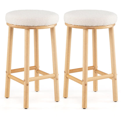 Round Upholstered Bar Stools Set of 2/4 with Boucle Fabric Seats
