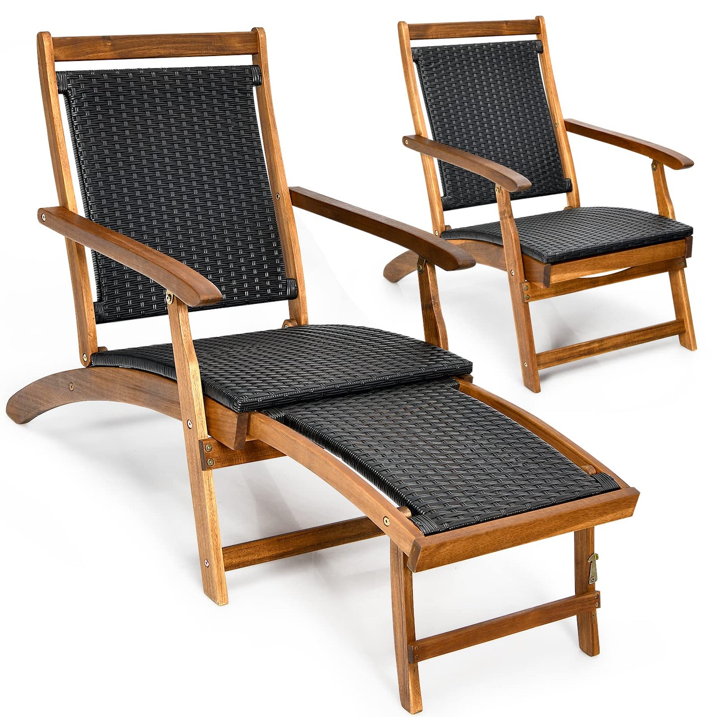 Patio Folding Rattan Lounge Chair with Convenient Retractable Footrest