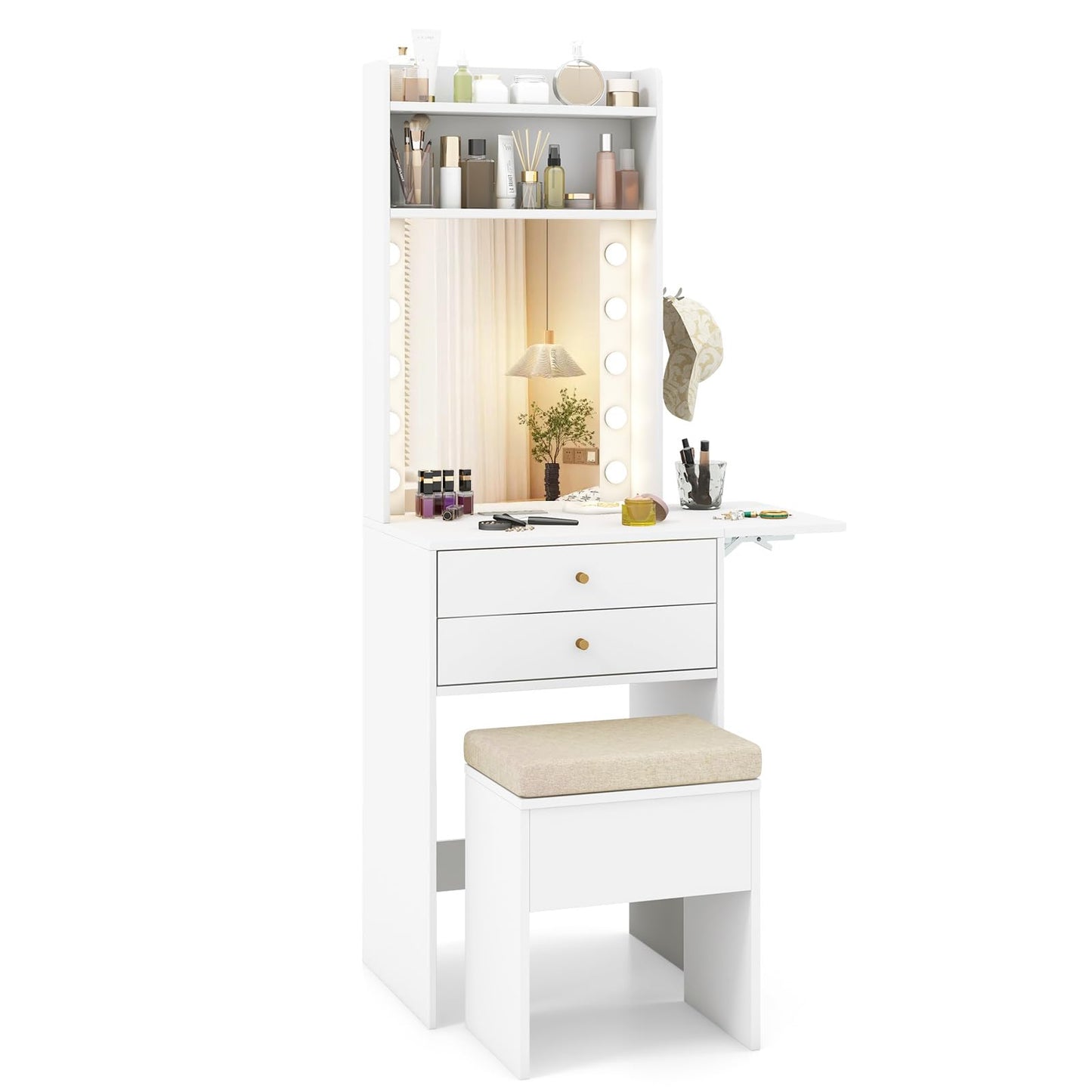 Vanity Desk with Mirror and Lights for Apartment