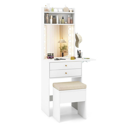 Vanity Desk with Mirror and Lights for Apartment