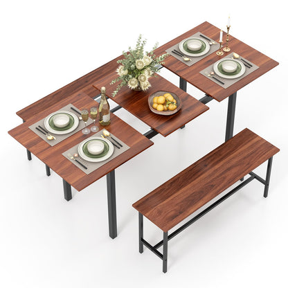 63” Extendable Kitchen Table Set with 2 Benches for Small Space
