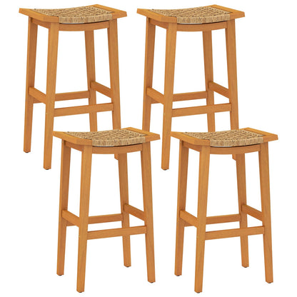 Outdoor PE Rattan Saddle Stools with Acacia Wood Footrests
