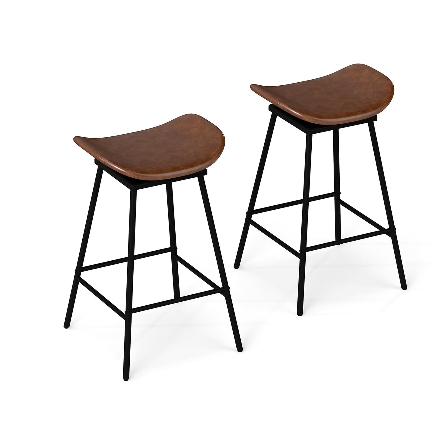 Faux Leather Backless Bar Stools with Padded Saddle Seat and Footrest