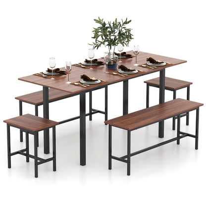 Extendable Dining Table Set for 4-6 with 2 Benches and 2 Square Stools