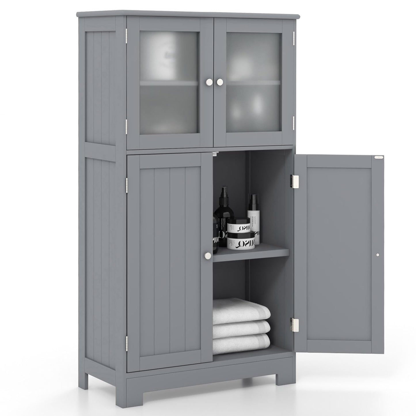 Wooden Linen Storage Organizer Cupboard with Doors & Adjustable Shelf