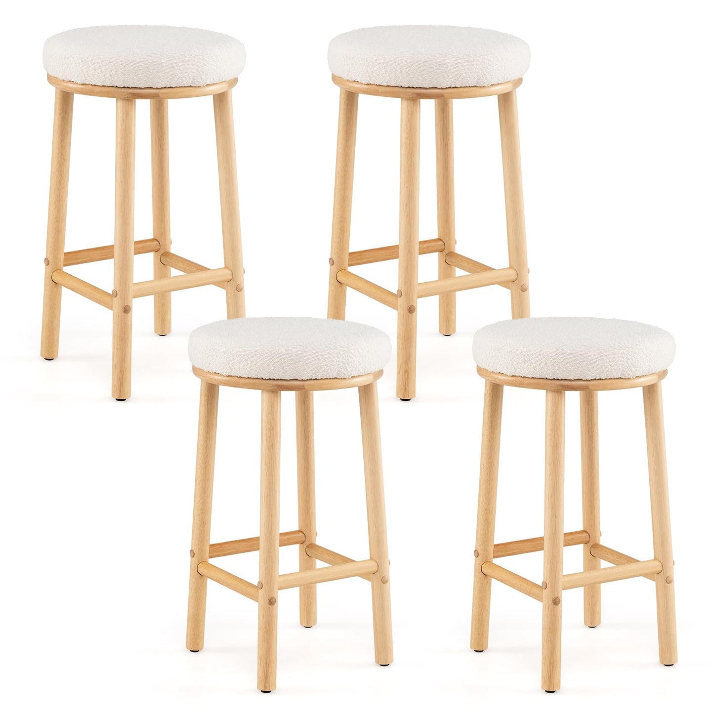 Round Upholstered Bar Stools Set of 2/4 with Boucle Fabric Seats