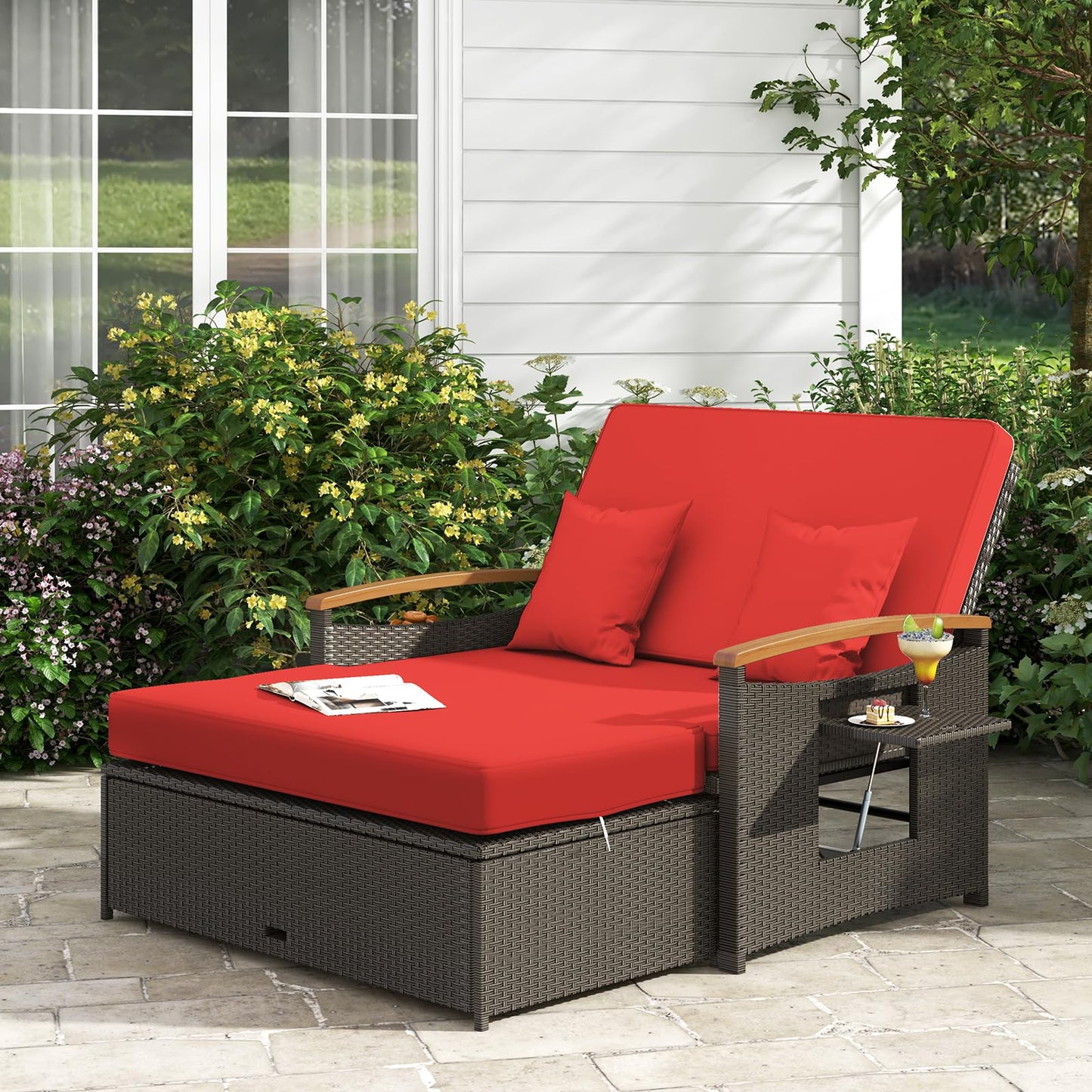 Outdoor Loveseat Sofa with Storage Ottoman for Yard