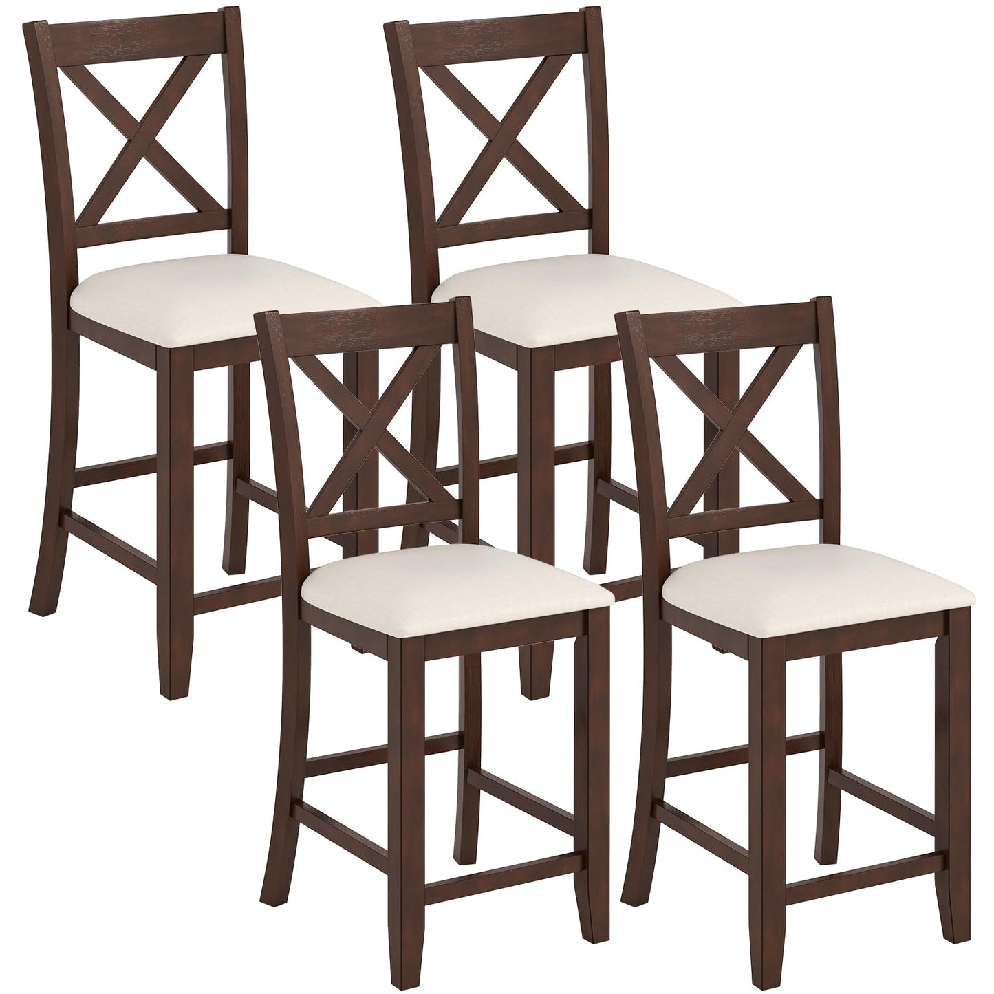 24’’ Counter Height Barstools with Rubber Wood Frame for Home Bar Cafe