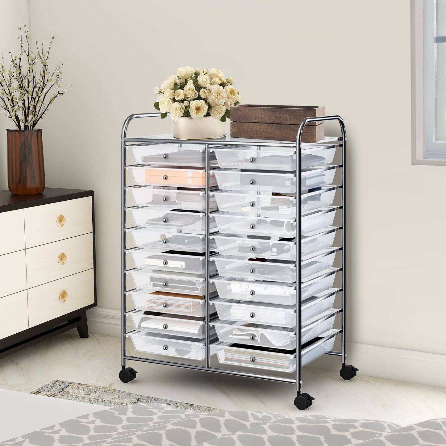 20-Drawer Rolling Storage Cart Utility Storage Organizer Cart for Tools