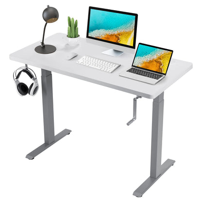 48" x 24" Manual Sit to Stand Desk with Headphone Hook & Cable Tray