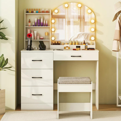 Dressing Table with Charging Station Bedroom Makeup Vanity Set for Girl