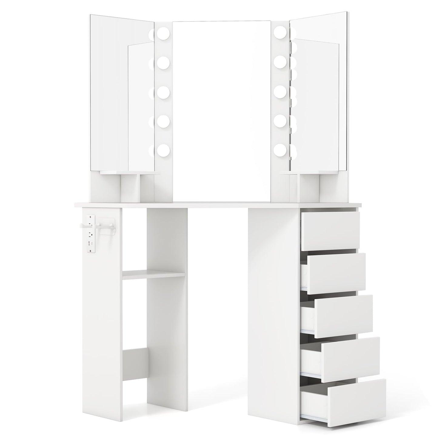 Corner Vanity Desk with Mirror and Lights for Women