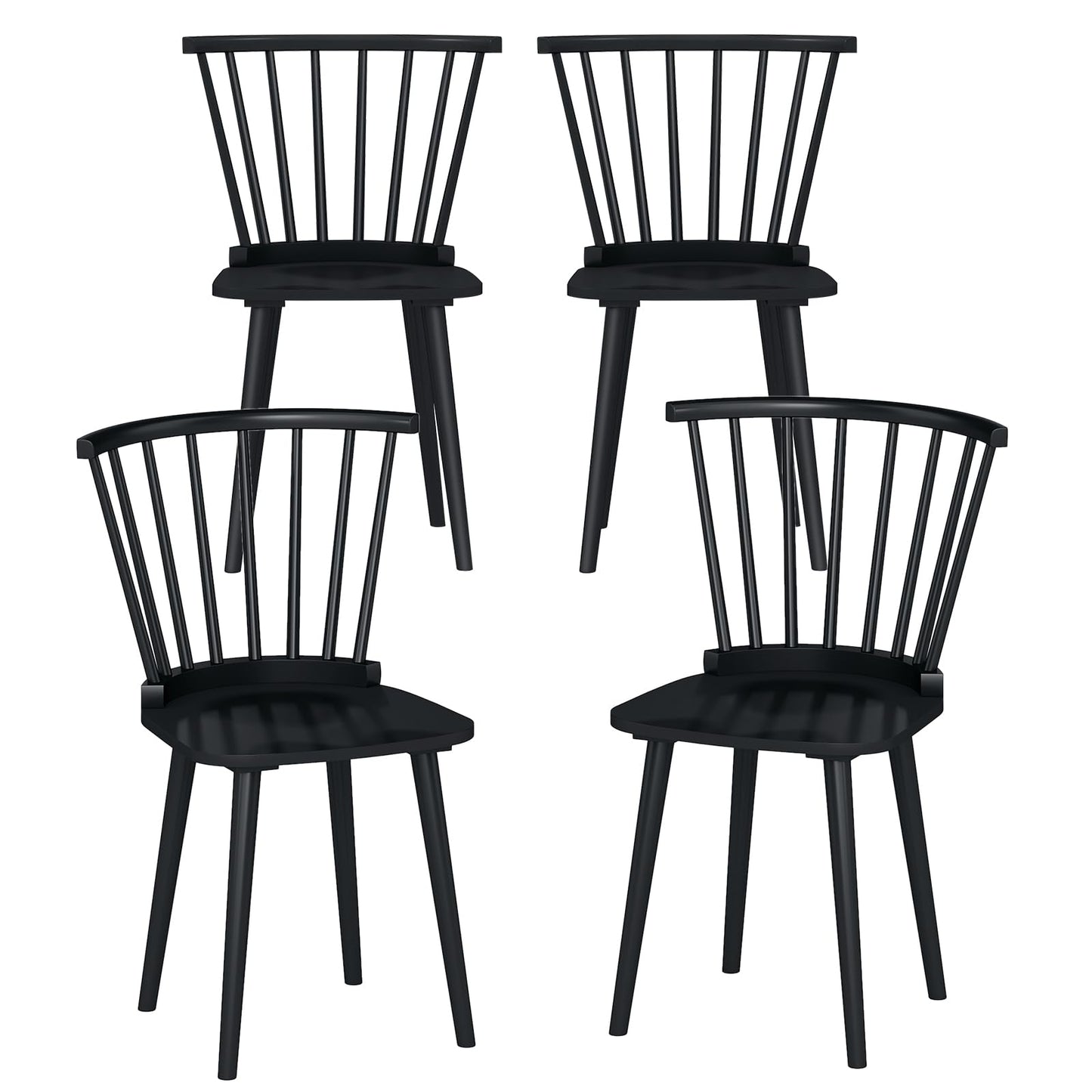 Windsor Dining Chairs Set of 2/4 with Spindle Back and Contoured Seat for Home