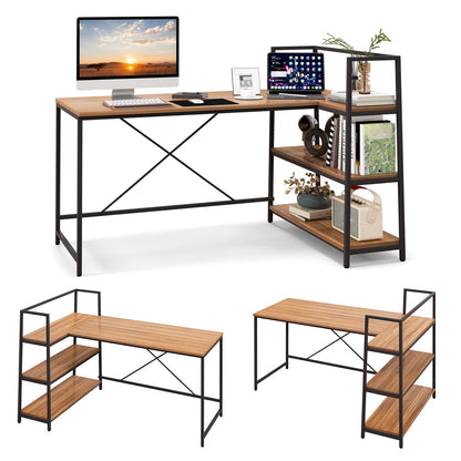 59 Inch L-Shaped Computer Desk with Open Storage Shelves