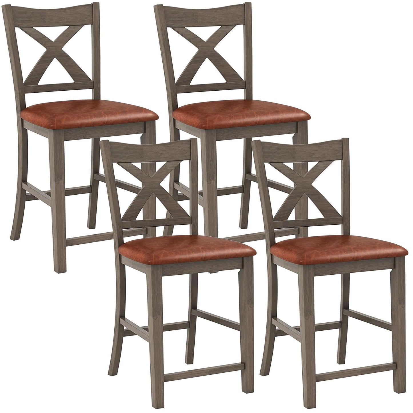 24’’ Counter Height Barstools with Rubber Wood Frame