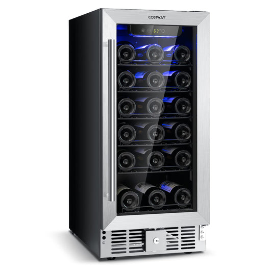 15 Inch Wine Cooler Refrigerator, 30 Bottles Stainless Steel Wine Cellar with Lock, Tempered Glass Door