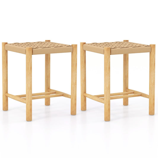 Patio Wooden Dining Stools Set Wide Rustic Backless Saddle Stools
