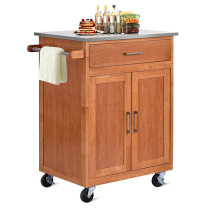 Kitchen Storage Island Cart on Wheels Farmhouse Kitchen Rolling Trolley Cart