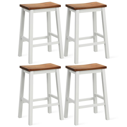 24.5 Inch Bar Stools Set of 2/4 Solid Wood Saddle Stools w/Footrests