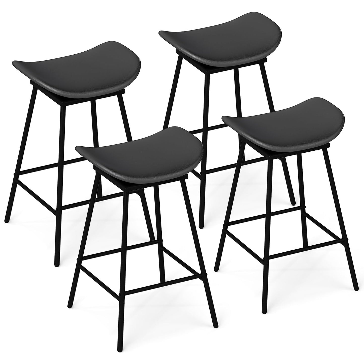Faux Leather Backless Bar Stools with Padded Saddle Seat and Footrest
