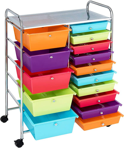 ARLIME 15-Drawer Storage Cart, 15 Drawer Trolley, Rolling Organizer Cart