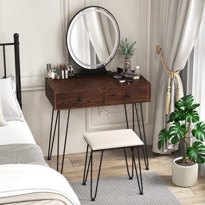 Makeup Dressing Table Set w/ 3 Color Lighting Modes & Adjustable Brightness