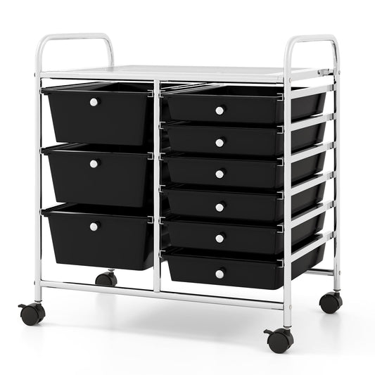 9 Drawer Rolling Storage Cart with Colorful Drawers and Metal Frame