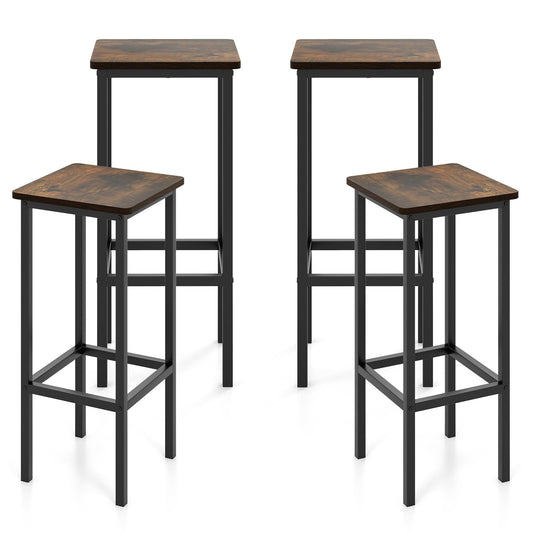 Industrial Bar Stools Set of 4 26" Backless Square Breakfast Bar Chairs