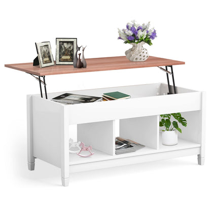 Lift Top Coffee Table with Hidden Storage Compartment & 3 Open Shelves
