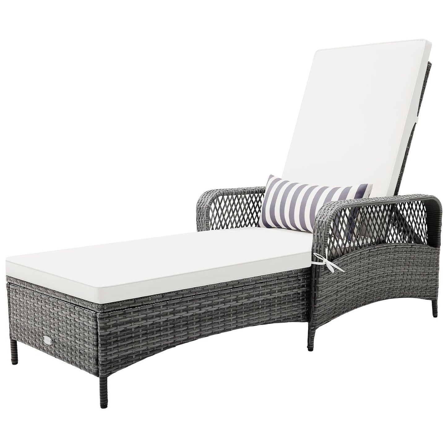 10 Gear Adjustable Recliner with Armrest & Pillow for Deck