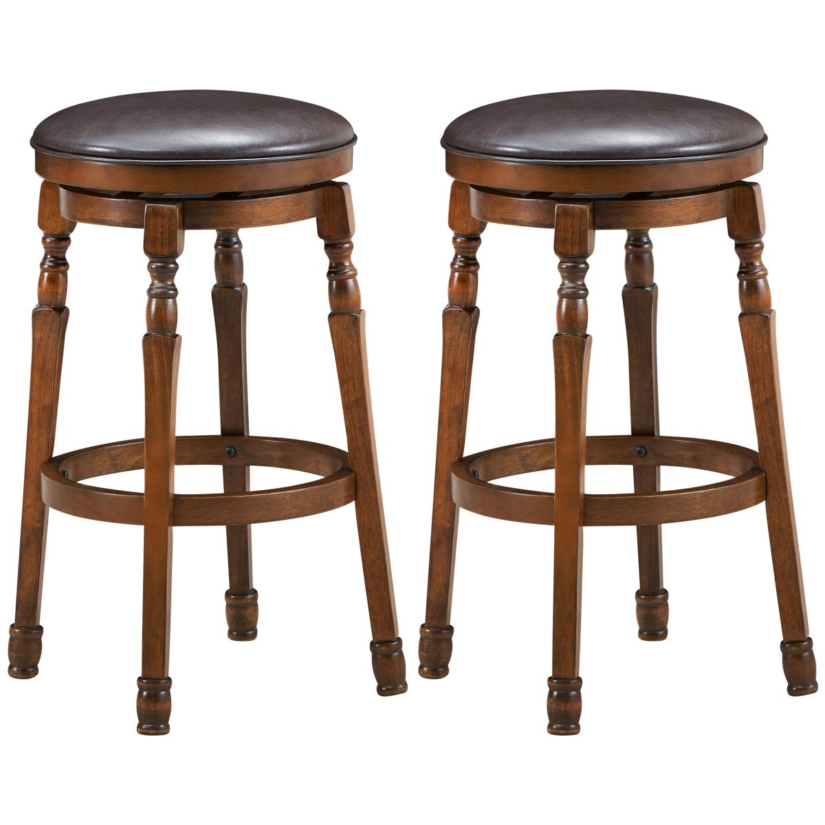 24 Inch Counter Height Round Bar Stool with 360° Swivel Cushioned Seat & Sturdy Natural Rubber Wood