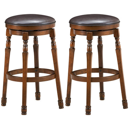 24 Inch Counter Height Round Bar Stool with 360° Swivel Cushioned Seat & Sturdy Natural Rubber Wood
