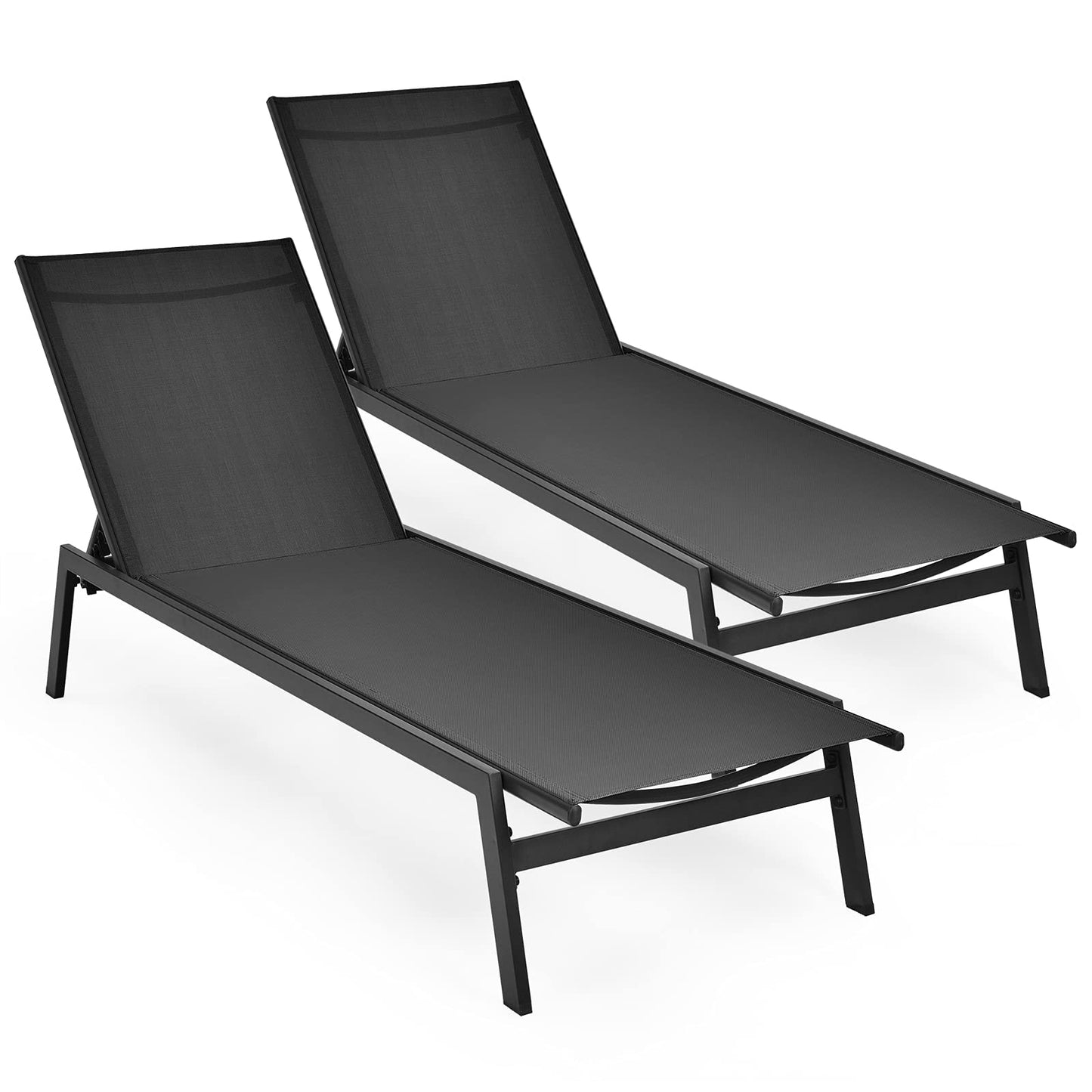 1/2 PCS Patio Lounge Chair Chaise Recliner Back Adjustable Garden