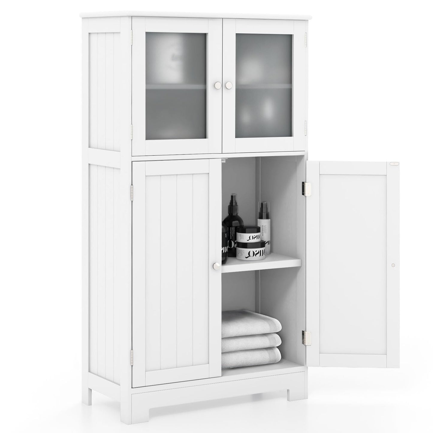 Wooden Linen Storage Organizer Cupboard with Doors & Adjustable Shelf
