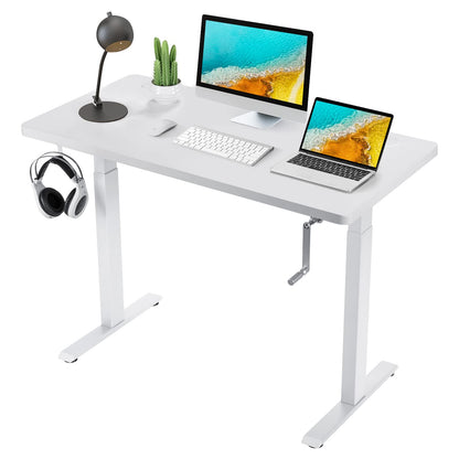 48" x 24" Manual Sit to Stand Desk with Headphone Hook & Cable Tray