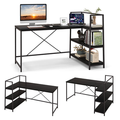 59 Inch L-Shaped Computer Desk with Open Storage Shelves