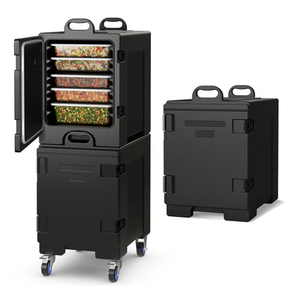 ARLIME 2 Pack Insulated Food Pan Carriers (1 with wheels), End-Loading Insulated for 5 Full-Size Pans