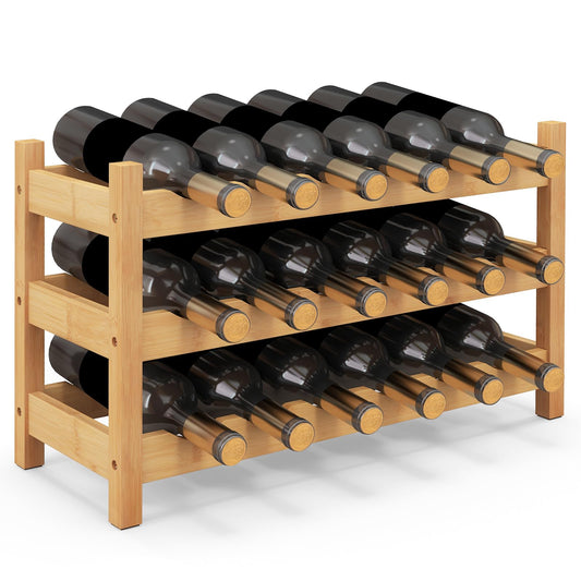 18 Bottle Tabletop Wine Holder with Wave Slot for Kitchen