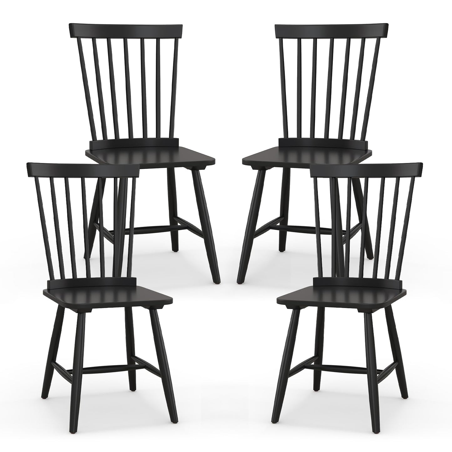 Windsor Dining Chair Set with Spindle Back Spacious Seat Rubber Wood Frame