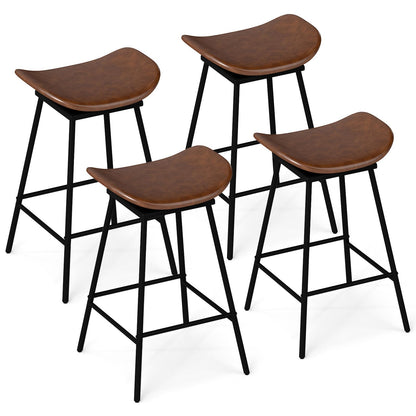 Faux Leather Backless Bar Stools with Padded Saddle Seat and Footrest