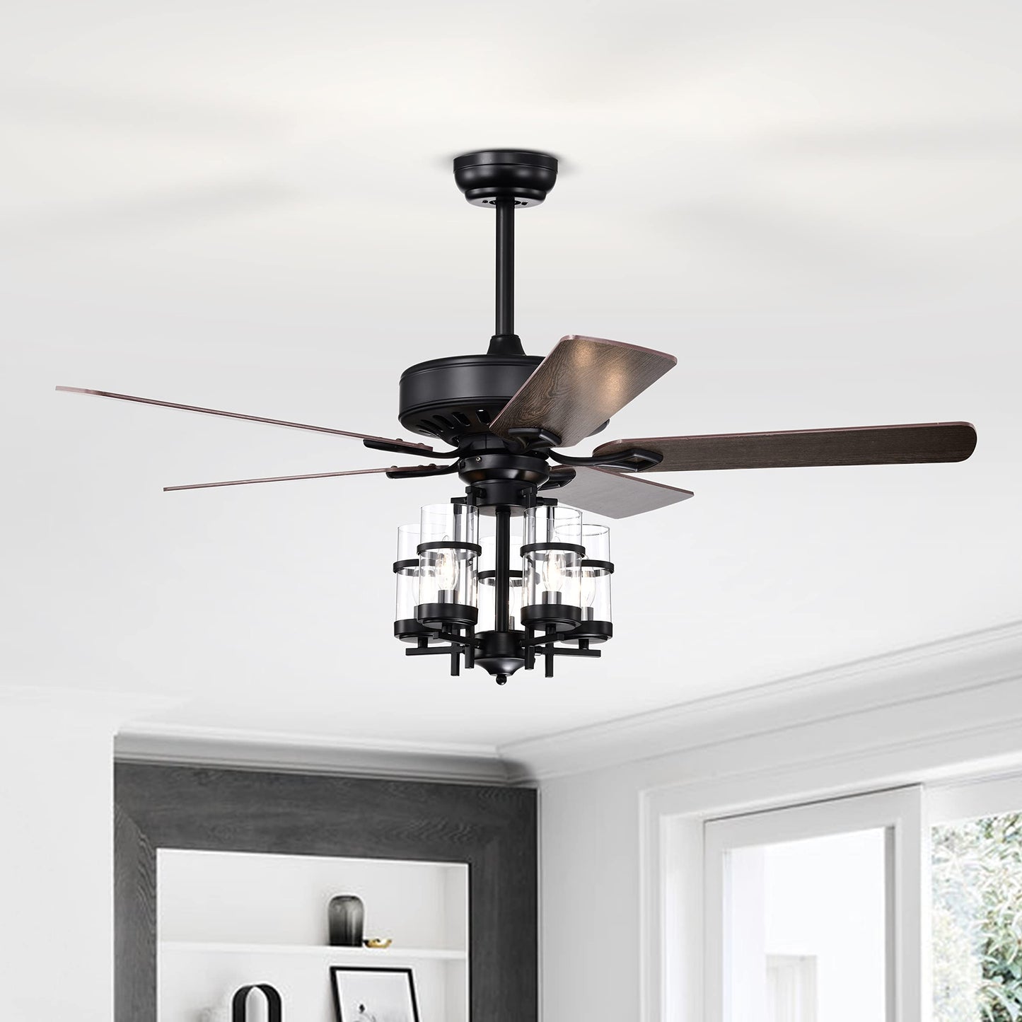 50-Inch Ceiling Fan Light, Classic Ceiling Fan Lamp with 5 Explosion-Proof Glass Lampshades