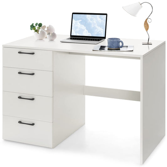 White Computer Desk with 4 Large Drawers Home Office PC Desk Workstation for Writing