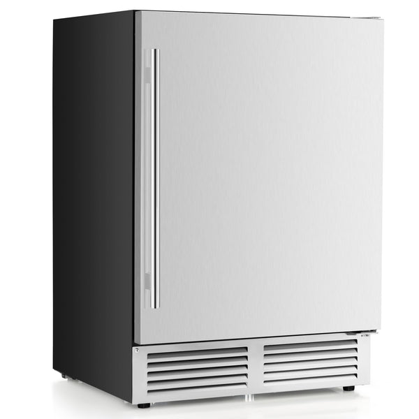 24 Inch Beverage Fridge, 190 Cans Under Counter Drink Fridge w/Stainless Steel Door & Removable Shelves